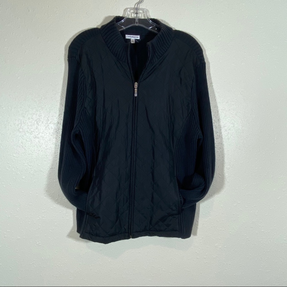 Sweater  Cardigan Zipper Front Quilted Front Turtleneck Sweater Black , Large